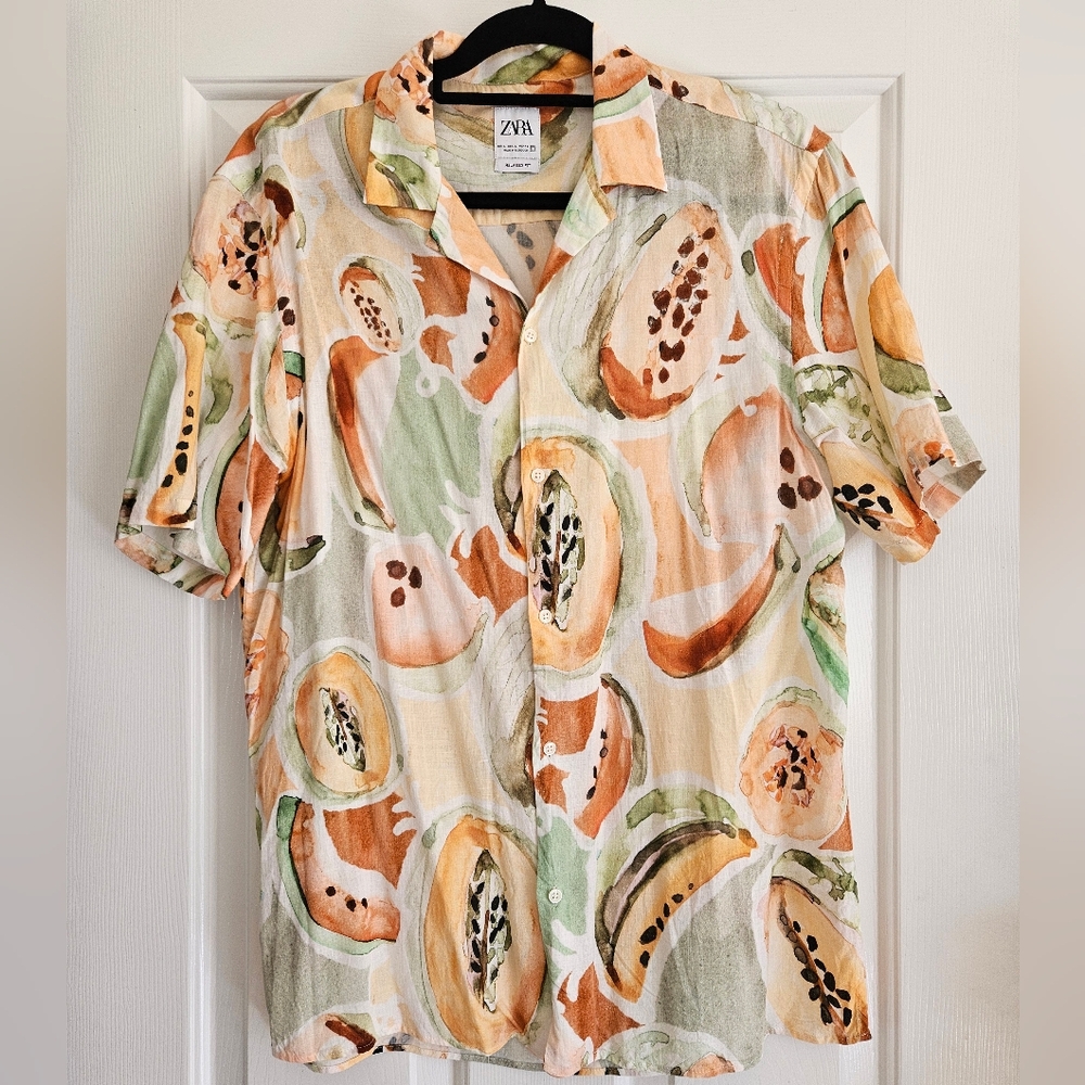 Zara Fruit Print Relaxed Shirt - size large